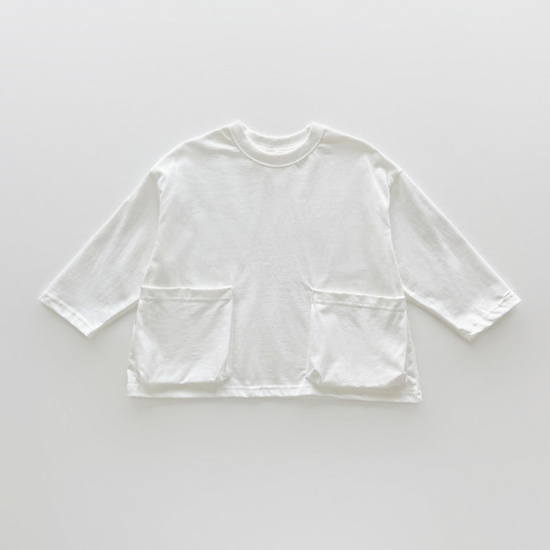Autumn New Arrival Baby Kids Unisex Comfortable Solid Color Pocketed Long Sleeves Top-3