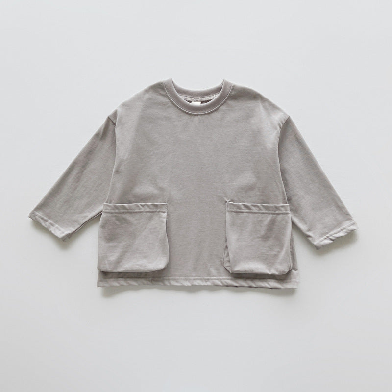 Autumn New Arrival Baby Kids Unisex Comfortable Solid Color Pocketed Long Sleeves Top-2